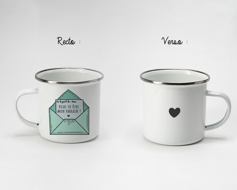 Mug émaillé personnalisé veux-tu être mon parrain ?