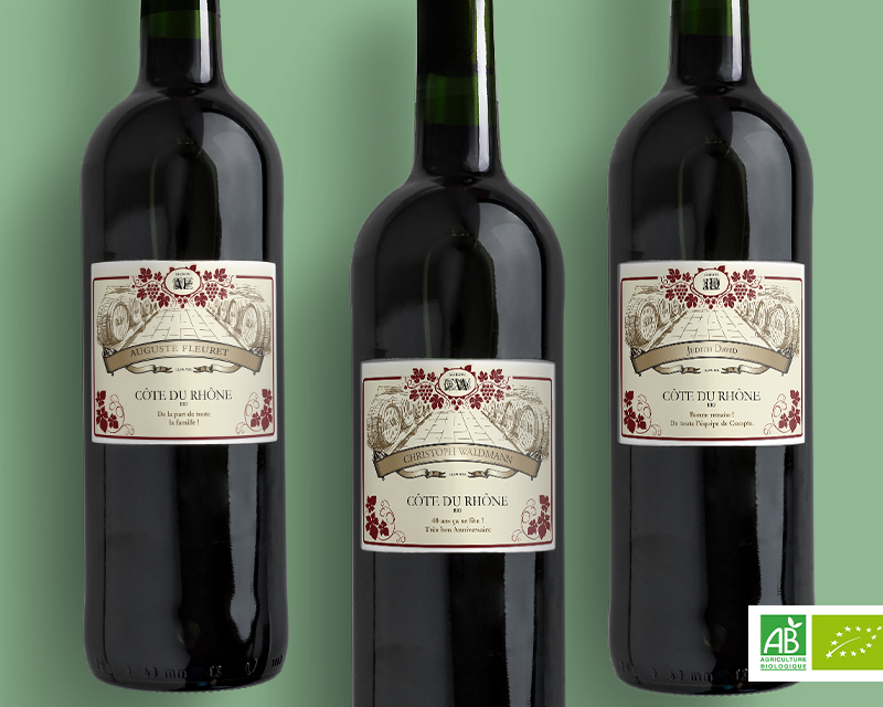 Bouteilles de vin Côte du Rhône BIO personnalisées