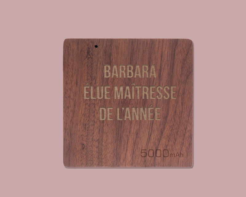 Batterie Externe en bois personnalisable 5000 mAh - Merci Maitresse, Maître, Prof