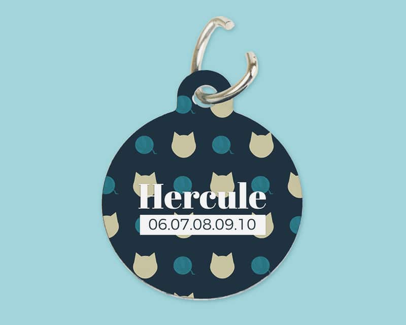 Médaille pour Chat Personnalisable - Prénom et Téléphone - Modèle foncé