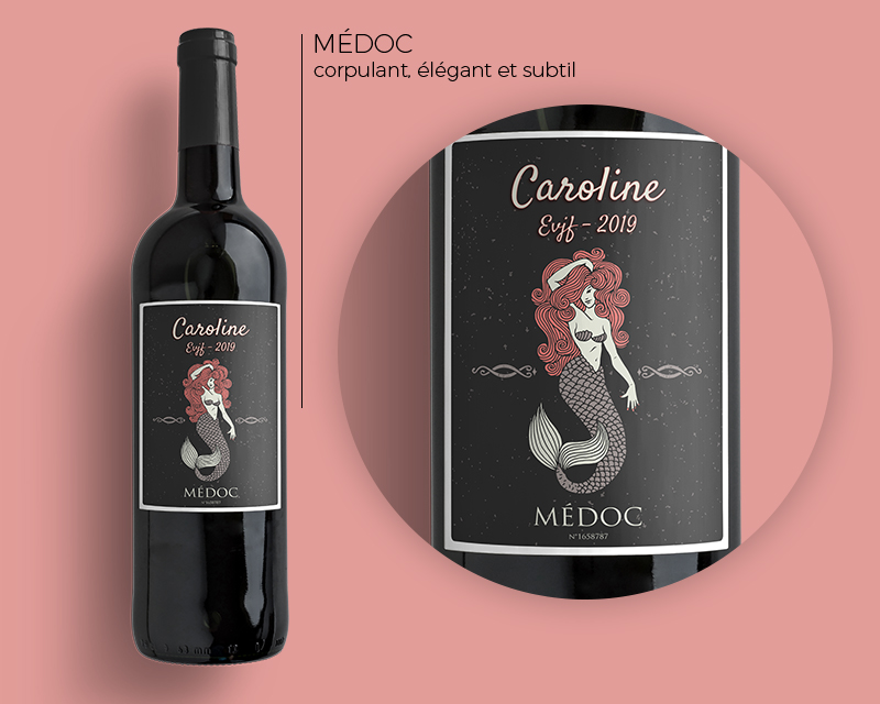 Bouteille de vin de Bordeaux personnalisée message - Sirène