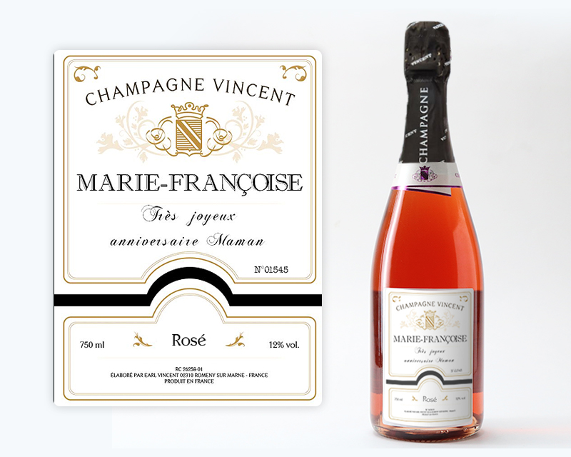 Bouteille de champagne rosé personnalisée - Nom et message