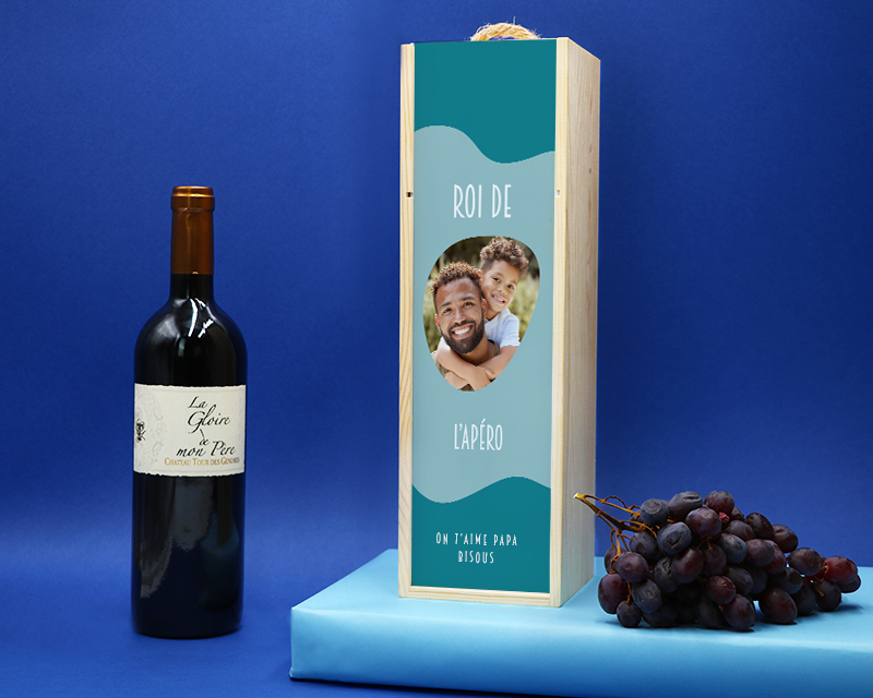 Caisse à vin personnalisée photo pour papa avec bouteille de vin