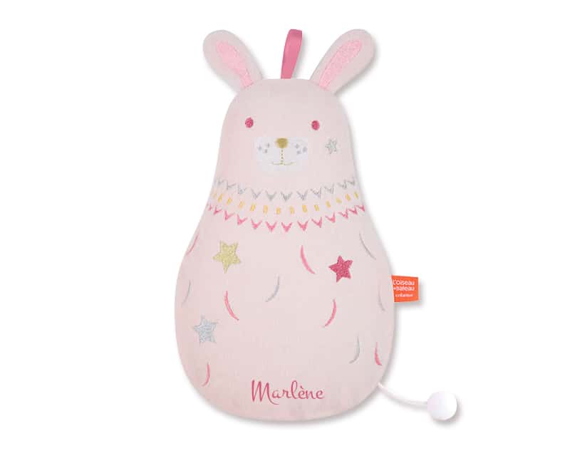 Peluche Musicale Brodée Personnalisable - Lapin rose
