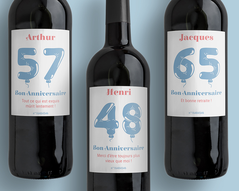 Bouteille de vin de Bordeaux personnalisée anniversaire - Ballons Bleu