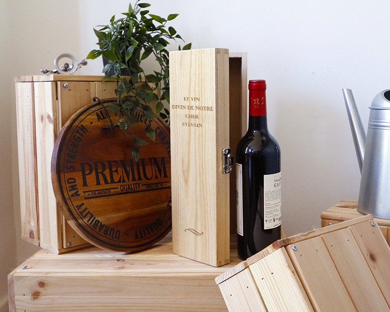 Caisse à vin personnalisée en bois - Message