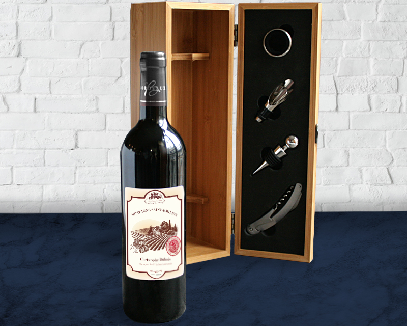 Voir l'image 1 du produit Coffret du sommelier et sa bouteille de vin de Bordeaux personnalisable