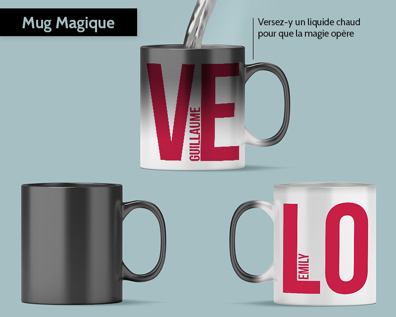 Duo de mugs personnalisés prénoms couple - Love