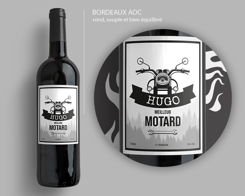 Bouteille de vin de Bordeaux personnalisée prénom - Moto
