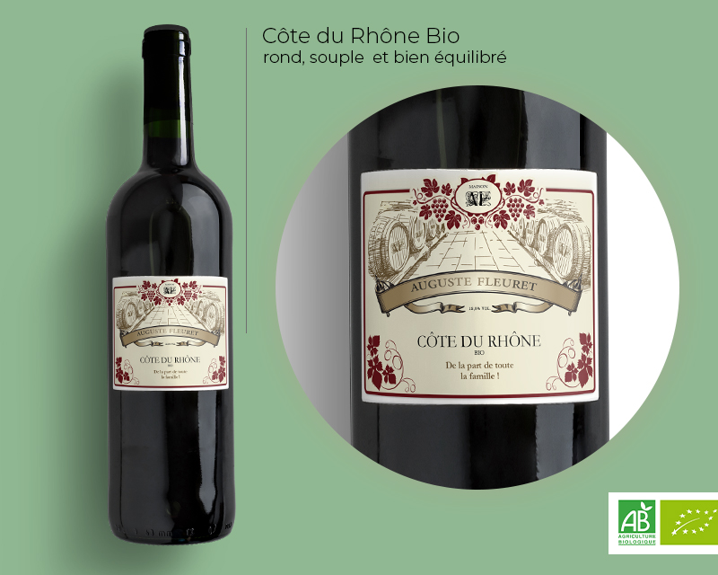 Bouteille de vin Côte du Rhône BIO personnalisable