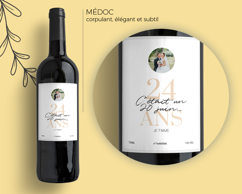 Bouteille de vin personnalisée anniversaire de mariage - Noces de Satin
