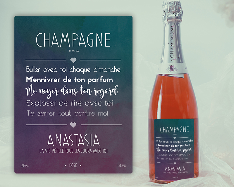 Bouteille de champagne rosé personnalisée couple - Message romantique