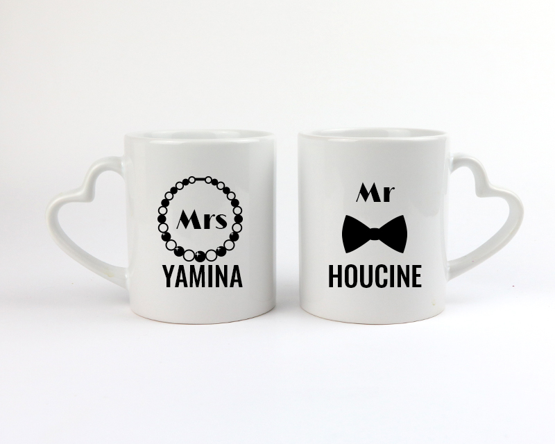 Lot de 2 Mugs cœurs Personnalisables - Mr & Mrs