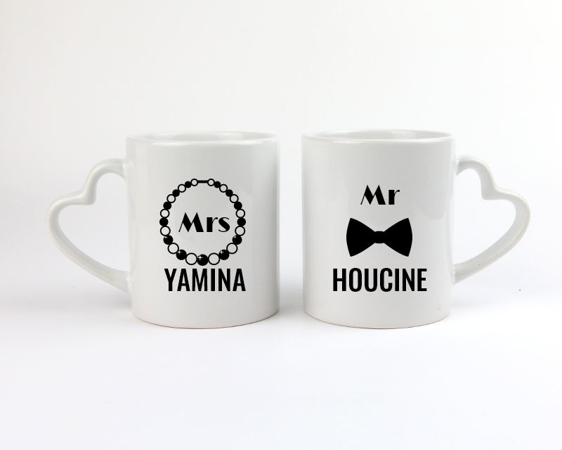 Duo de mugs personnalisés prénoms couple - Mr & Mrs