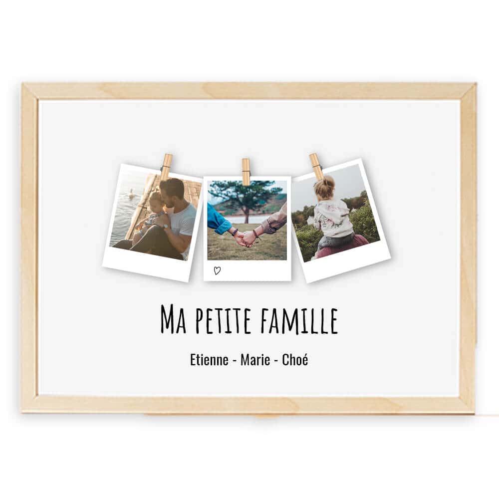 Affiche personnalisable avec son cadre en bois - Photo polaroïd