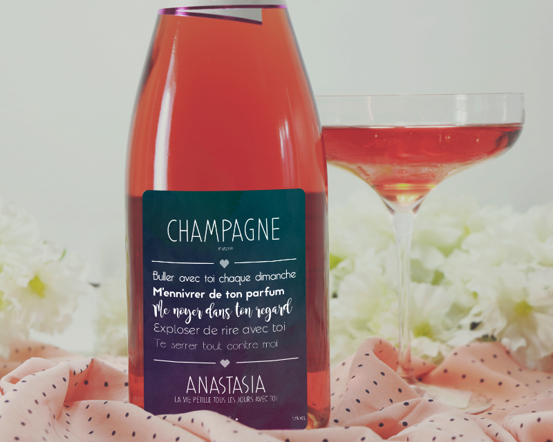 Bouteille de champagne rosé personnalisée couple - Message romantique