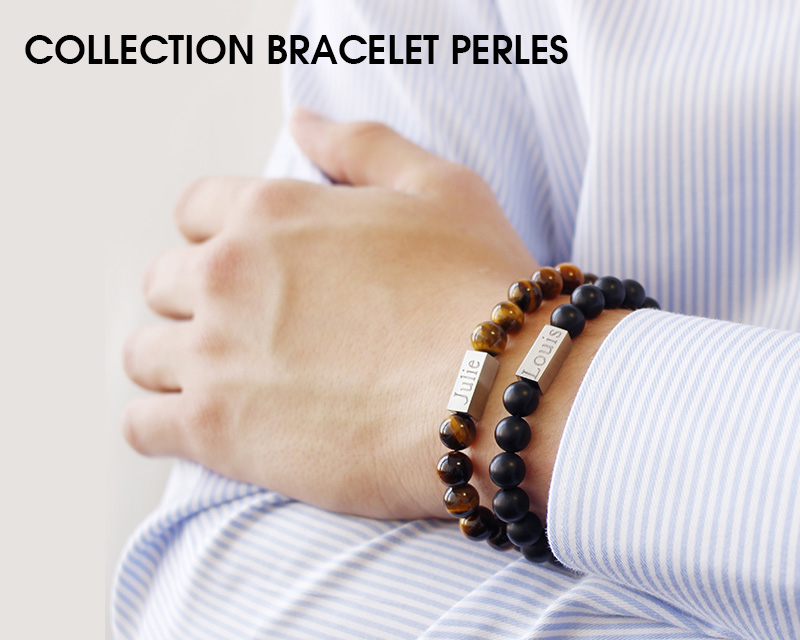 Voir l'image 3 du produit Bracelet pour homme personnalisable - perles Agates noires mates