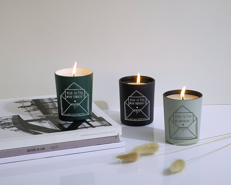 Bougie personnalisée Veux-tu être mon parrain et sa boîte cadeau