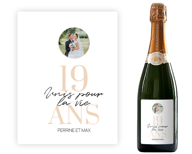 Bouteille de champagne personnalisée anniversaire de mariage - Noces de Cretonne