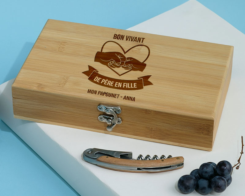 Coffret Sommelier gravé et ses accessoires - De Père en Fils - Fille