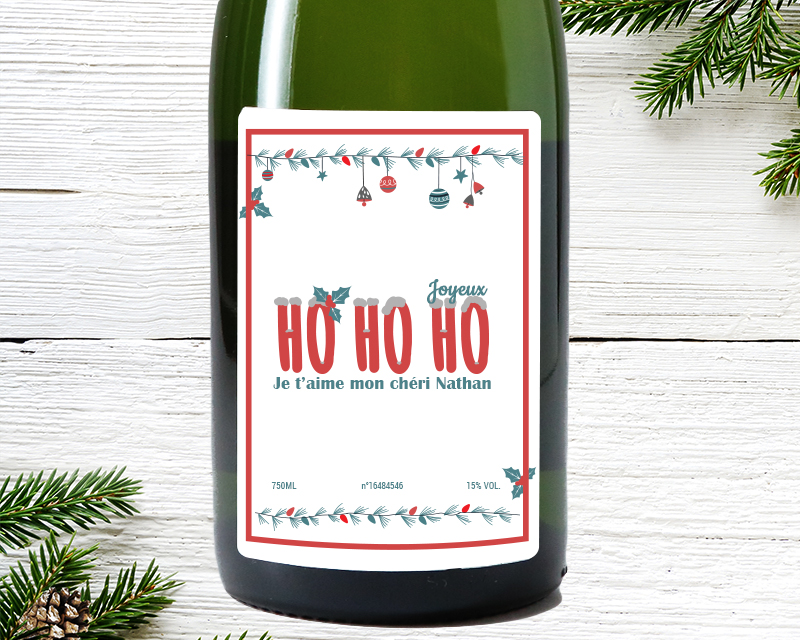 Bouteille de champagne personnalisée Noël - Ho Ho Ho !