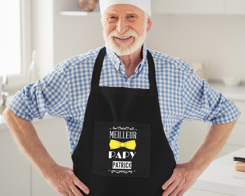 Tablier de cuisine noir personnalisé Meilleur Grand-Père