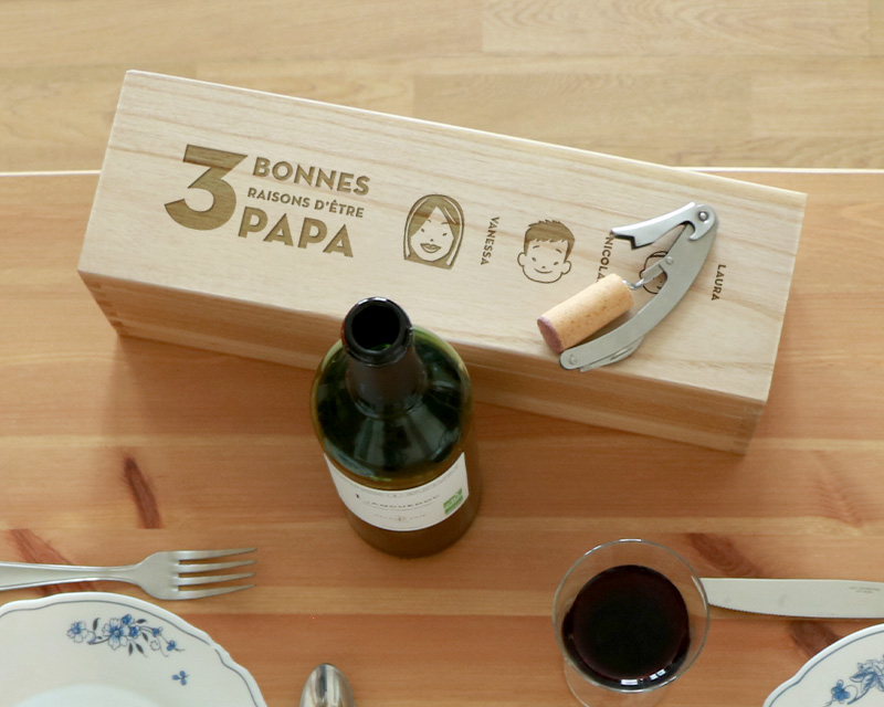 Caisse en bois Les Bonnes Raisons d'être Papa 1 Bouteille Family circus