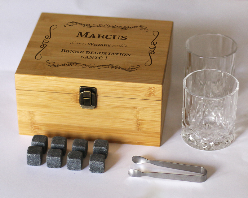 Coffret whisky personnalisé en bois - Prénom et Message