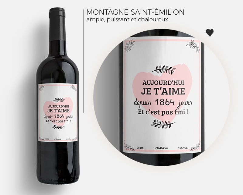 Bouteille de vin de Bordeaux personnalisée couple - Aujourd'hui je t'aime depuis