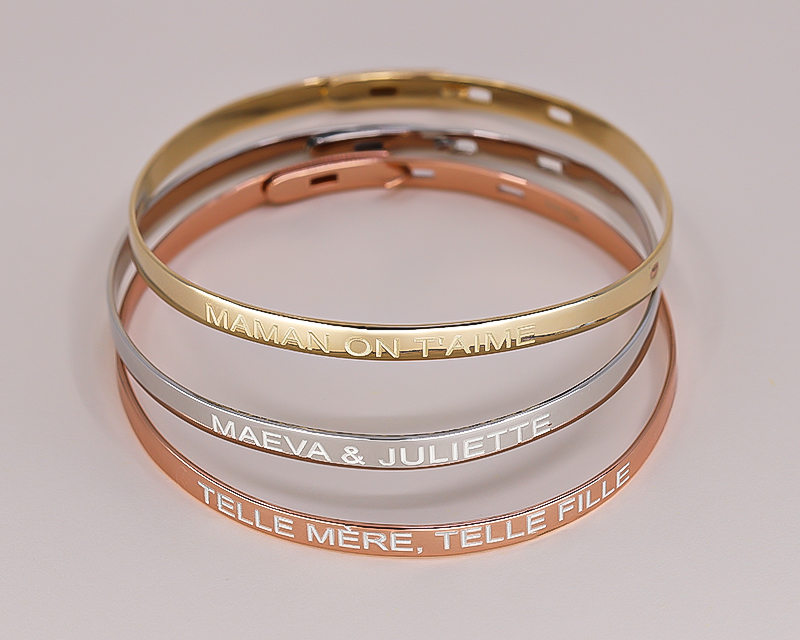 Trio de bracelets joncs personnalisés - Plaqué or, argent et argent rosé