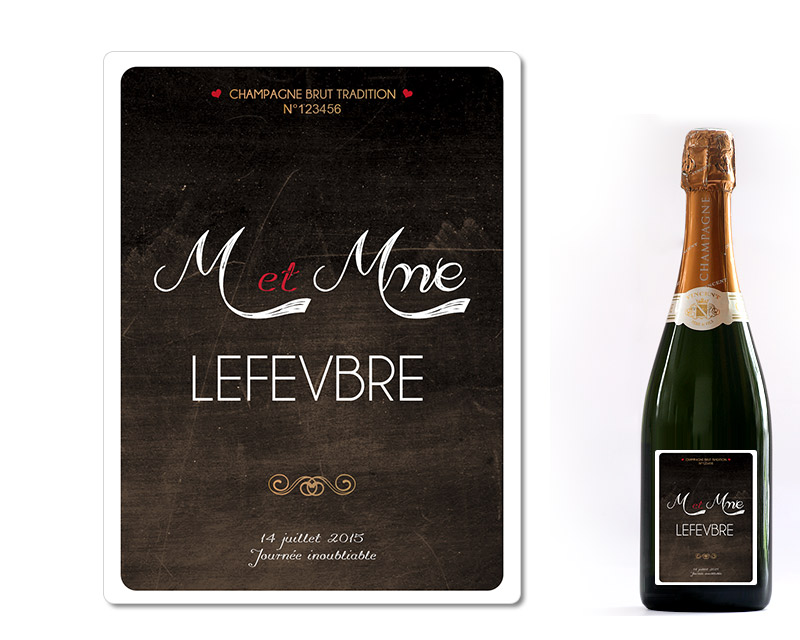 Bouteille de champagne personnalisée mariage - M. & Mme