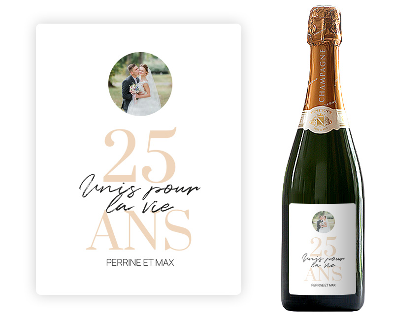 Bouteille de champagne personnalisée anniversaire de mariage - Noces d'Argent