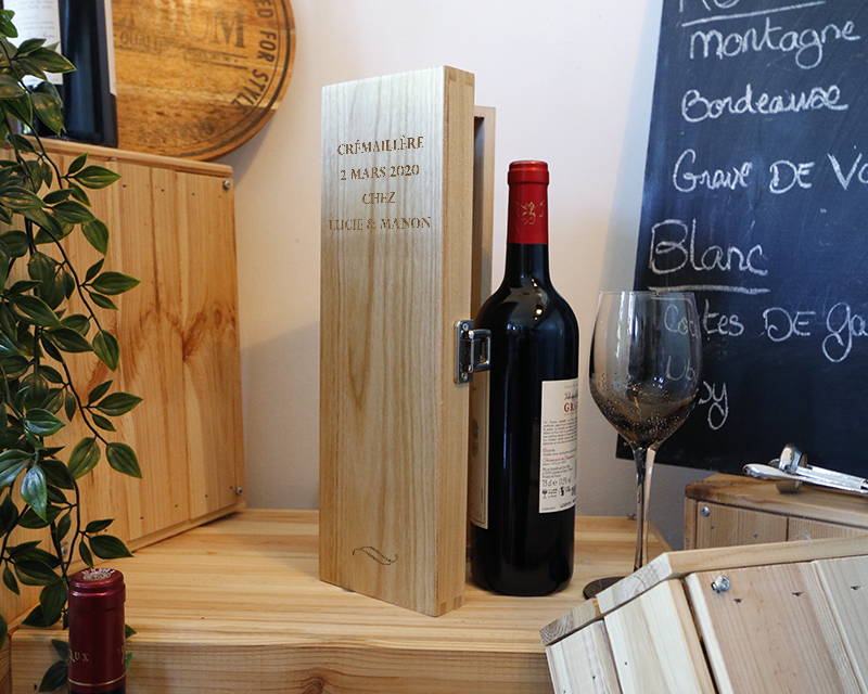 Caisse à vin personnalisée en bois - Message