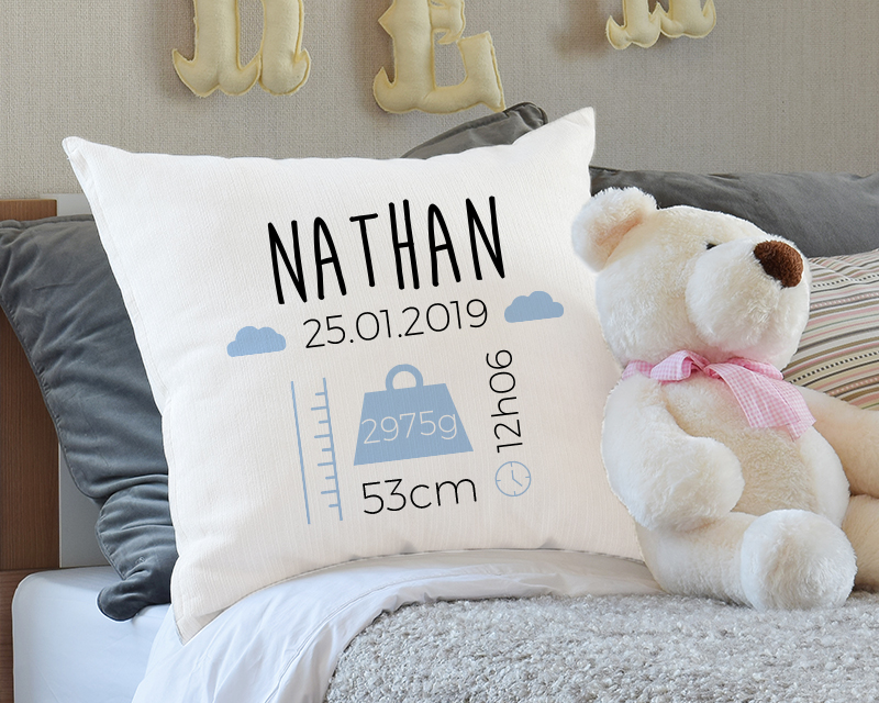 Coussin personnalisable - Naissance - Bleu