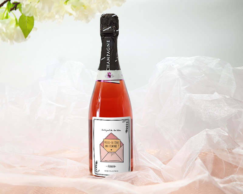 Champagne Rosé personnalisé Veux-tu être ma femme ?