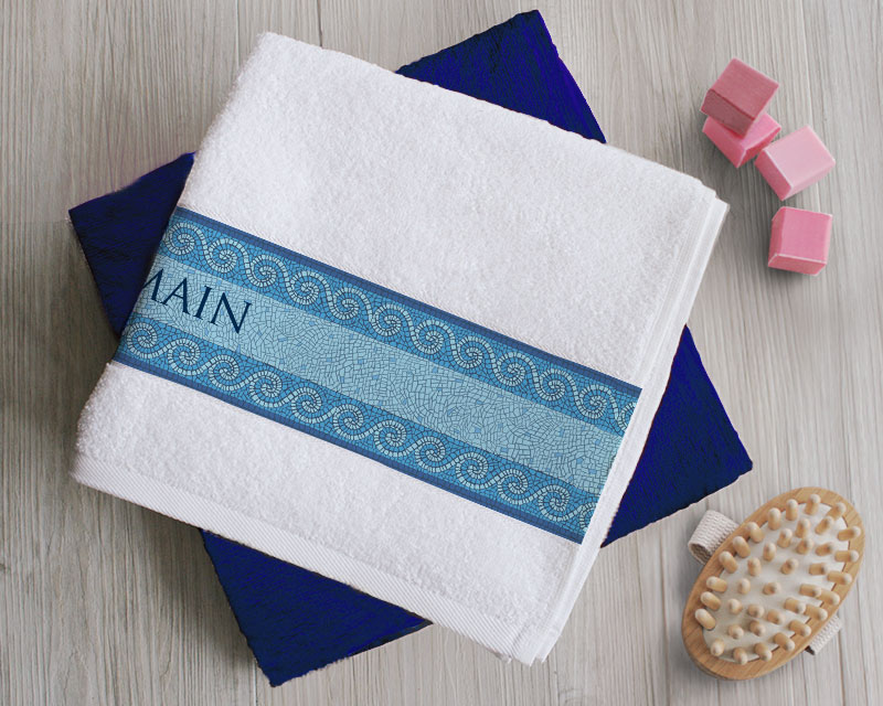 Duo de serviettes blanche et bleue Personnalisables - Mosaïque