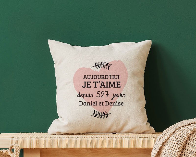 Coussin personnalisé Je t'aime depuis X jours