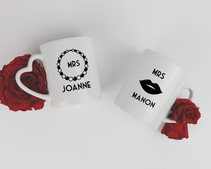 Lot de 2 Mugs cœurs Personnalisables - Mrs & Mrs