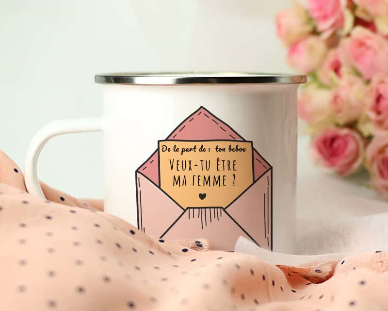 Mug émaillé personnalisé veux-tu être ma femme ?