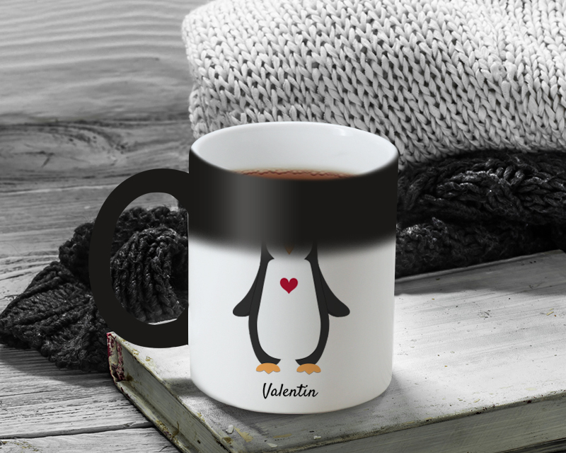 Duo de mugs personnalisés prénoms couple - Pingouins