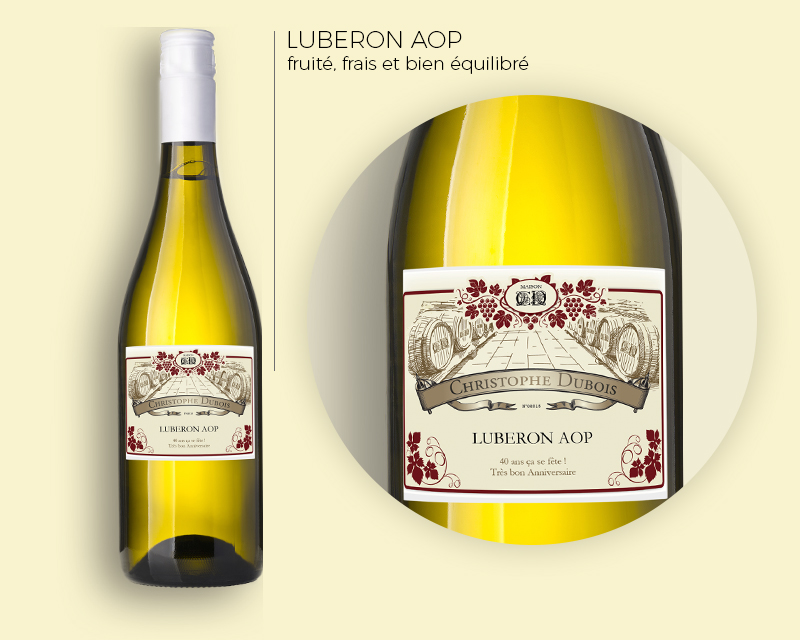 Bouteille de vin blanc personnalisée - Prénom et message