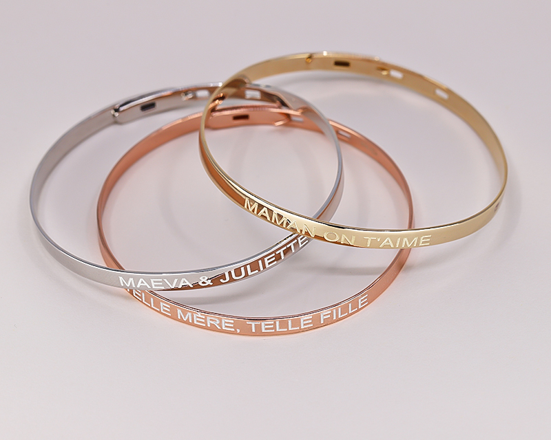 Trio de bracelets joncs personnalisés - Plaqué or, argent et argent rosé