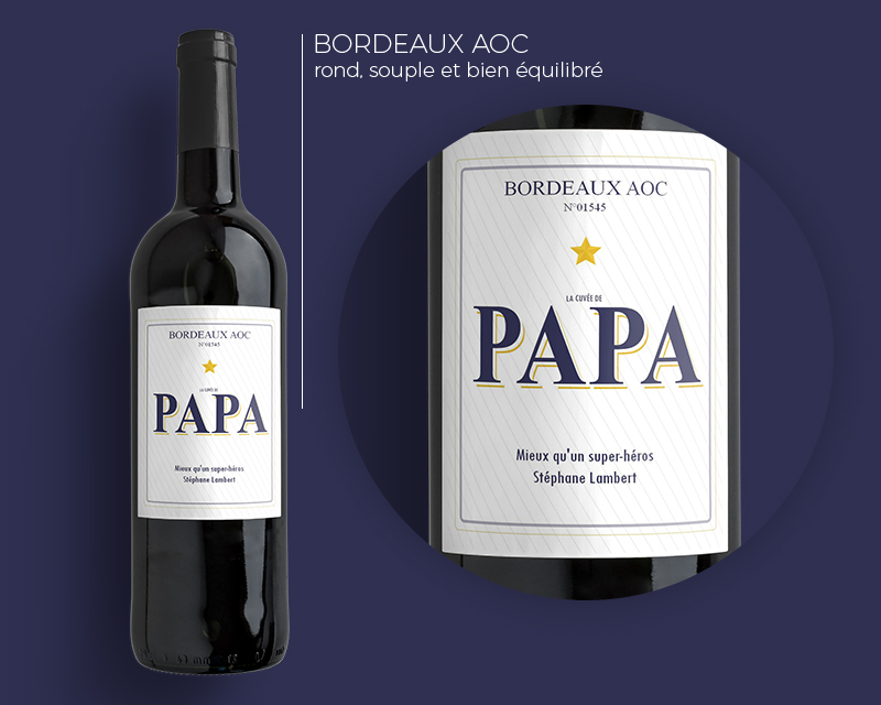 Bouteille de vin de Bordeaux personnalisée papa - Message