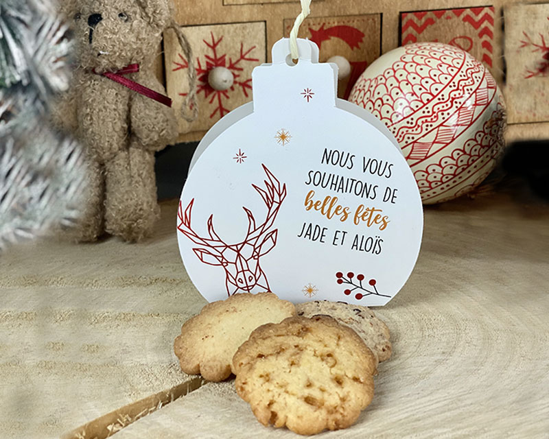 Marque place personnalisable et biscuits - Boule de Noël