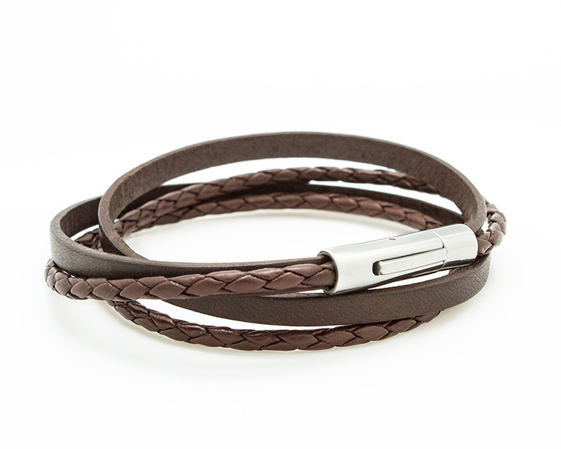 Bracelet personnalisable mix cuir - Marron ou noir