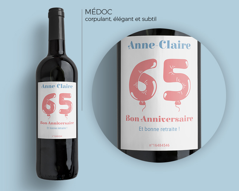 Bouteille de vin de Bordeaux personnalisée anniversaire - Ballons Rose