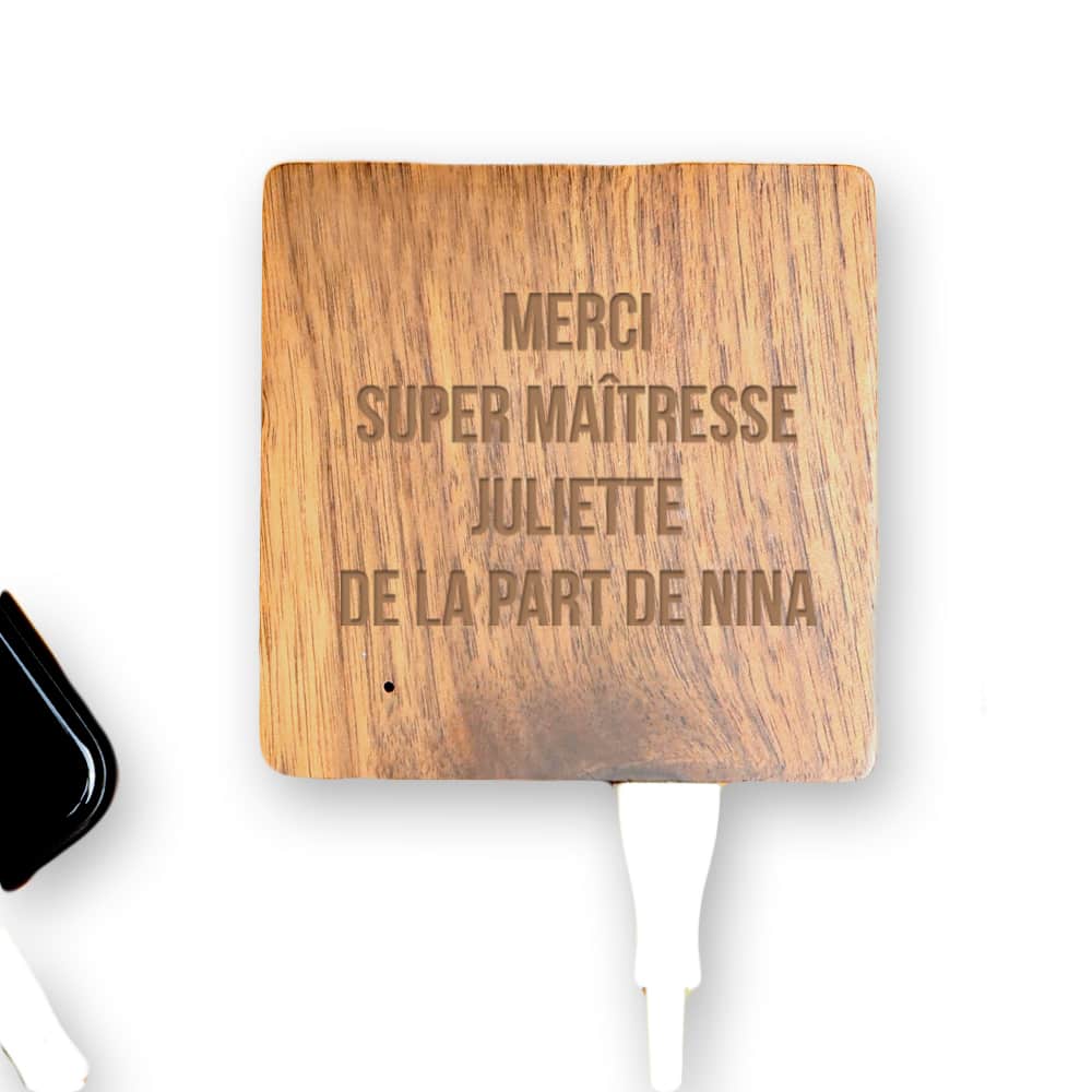 Batterie Externe en bois personnalisable 5000 mAh - Merci Maitresse, Maître, Prof
