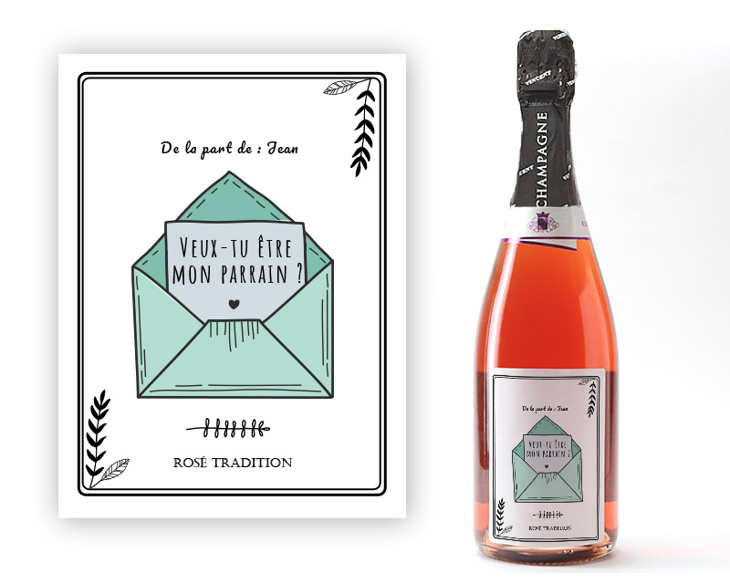 Bouteille de Rosé personnalisée Veux-tu être mon parrain ?