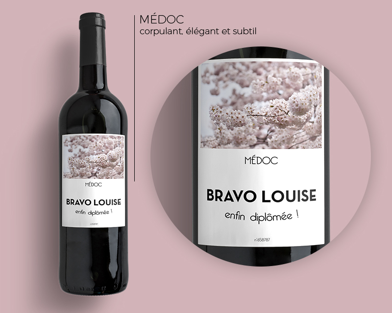 Bouteille de vin de Bordeaux personnalisée message - Fleurs
