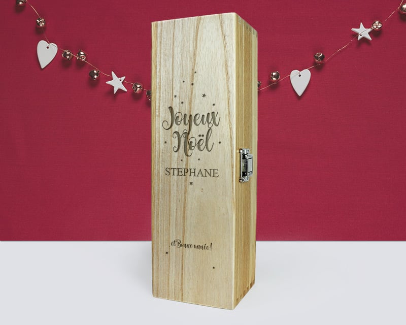 Caisse à vin personnalisée en bois - Joyeux Noël et Bonne année